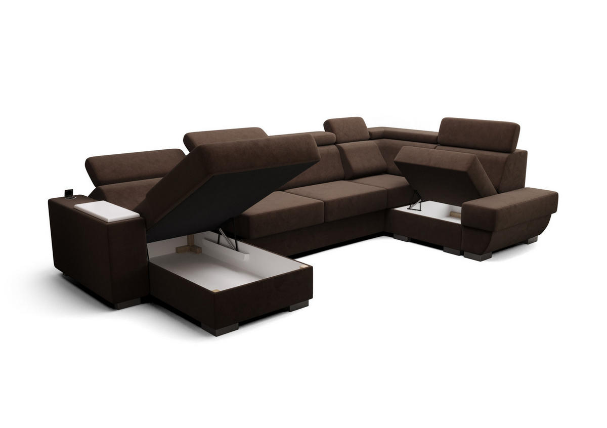 WOHNLANDSCHAFT KONGO RBN20, Eckcouch in U-Form mit Schlaffunktion, Farbe: Schwarz, Kunstleder, Ottomane Links - Schwarz, Textil (340/103/200cm) - O-Sofa