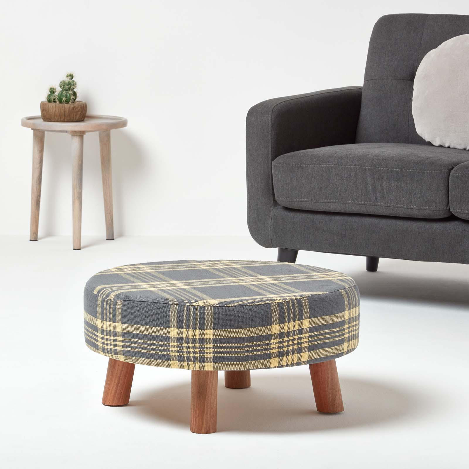 SITZHOCKER rund, grau kariert 62/62/30 cm - Grau, Textil (62/30/62cm) - Homescapes