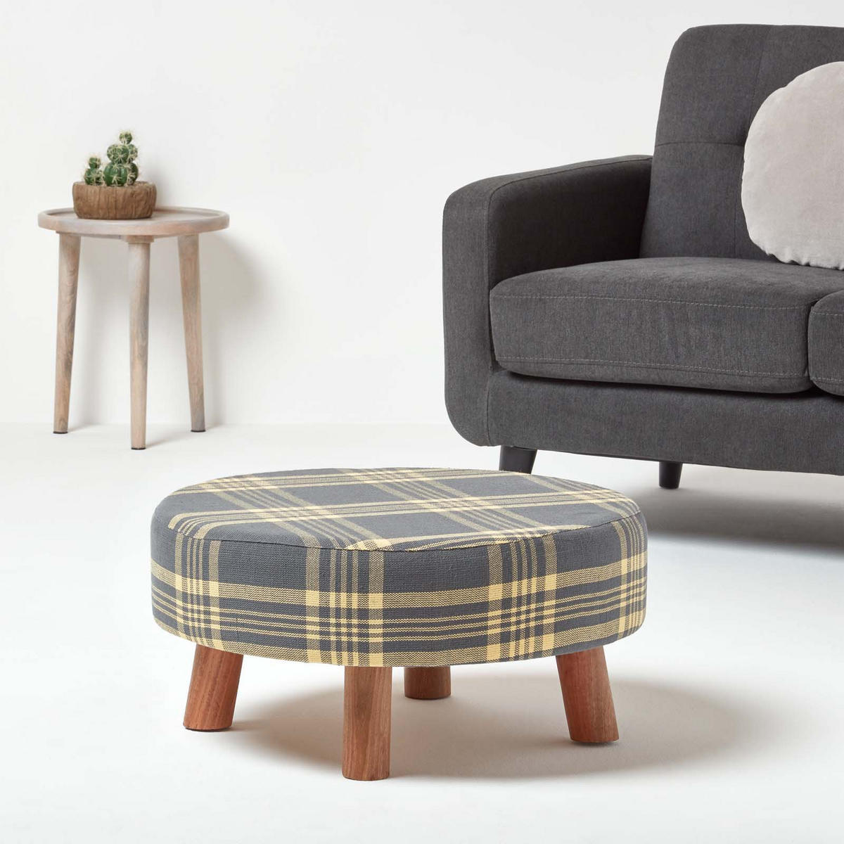 SITZHOCKER rund, grau kariert 62/62/30 cm - Grau, Textil (62/30/62cm) - Homescapes