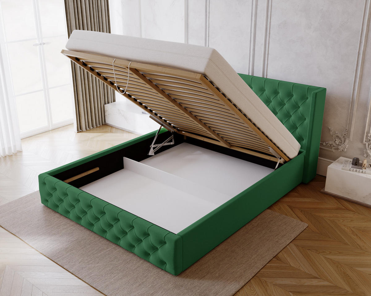 POLSTERBETT 160x200 cm Rolia, Glamour, Chesterfield, Grün - Grün, Holz/Textil (160/200cm) - Emporius