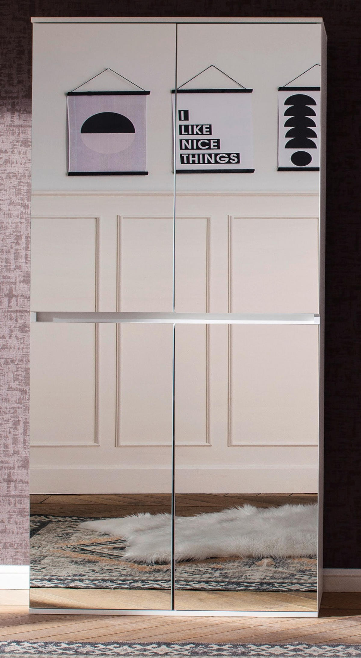 GARDEROBENSCHRANK weiß 74 x 191 cm, Schuhschrank mit Spiegeltüren - Weiß, Glas/Holzwerkstoff (74/191/34cm) - Top.Furn