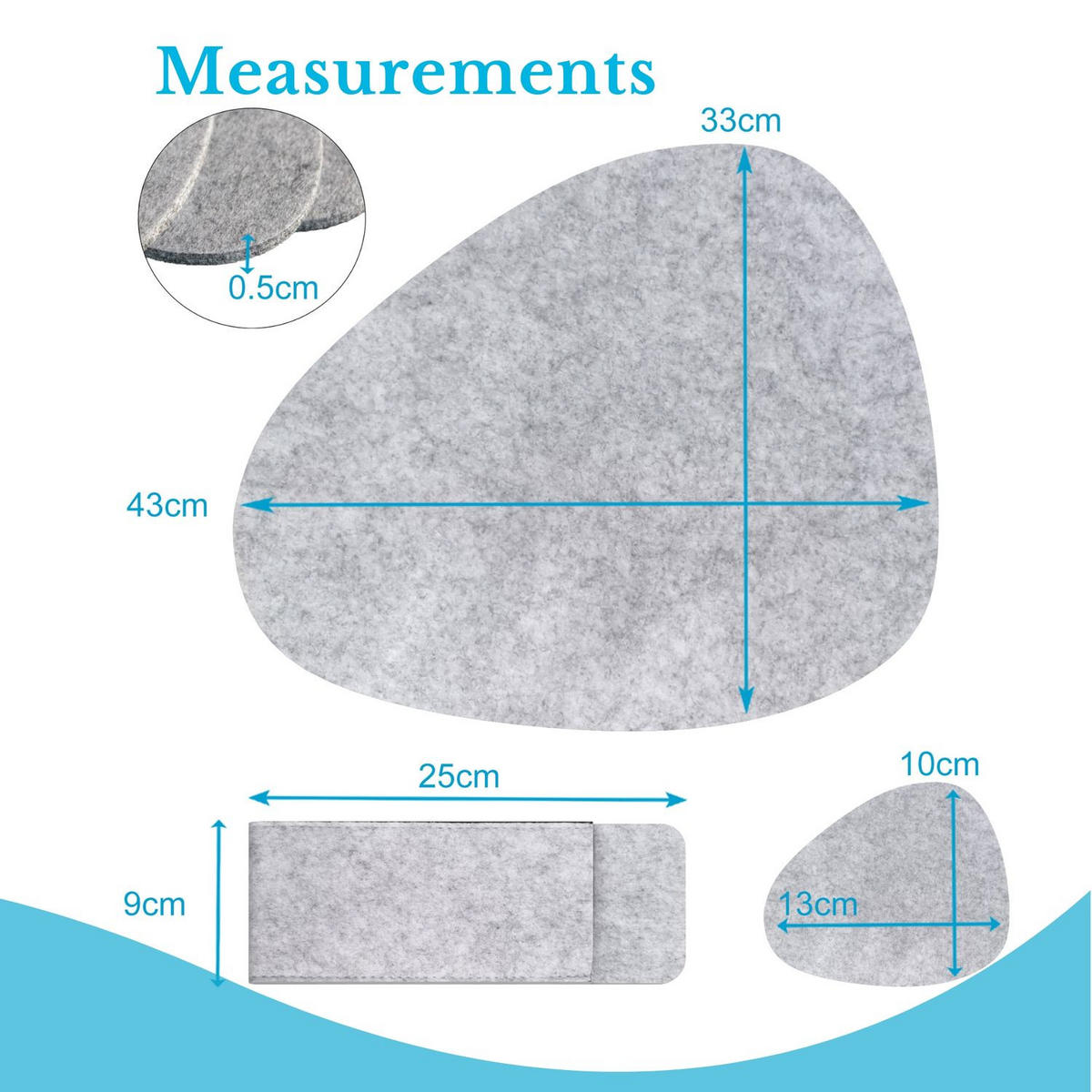 FILZUNTERSETER-SET (6-tlg.) - Grau, Textil (33/43cm) - Intirilife