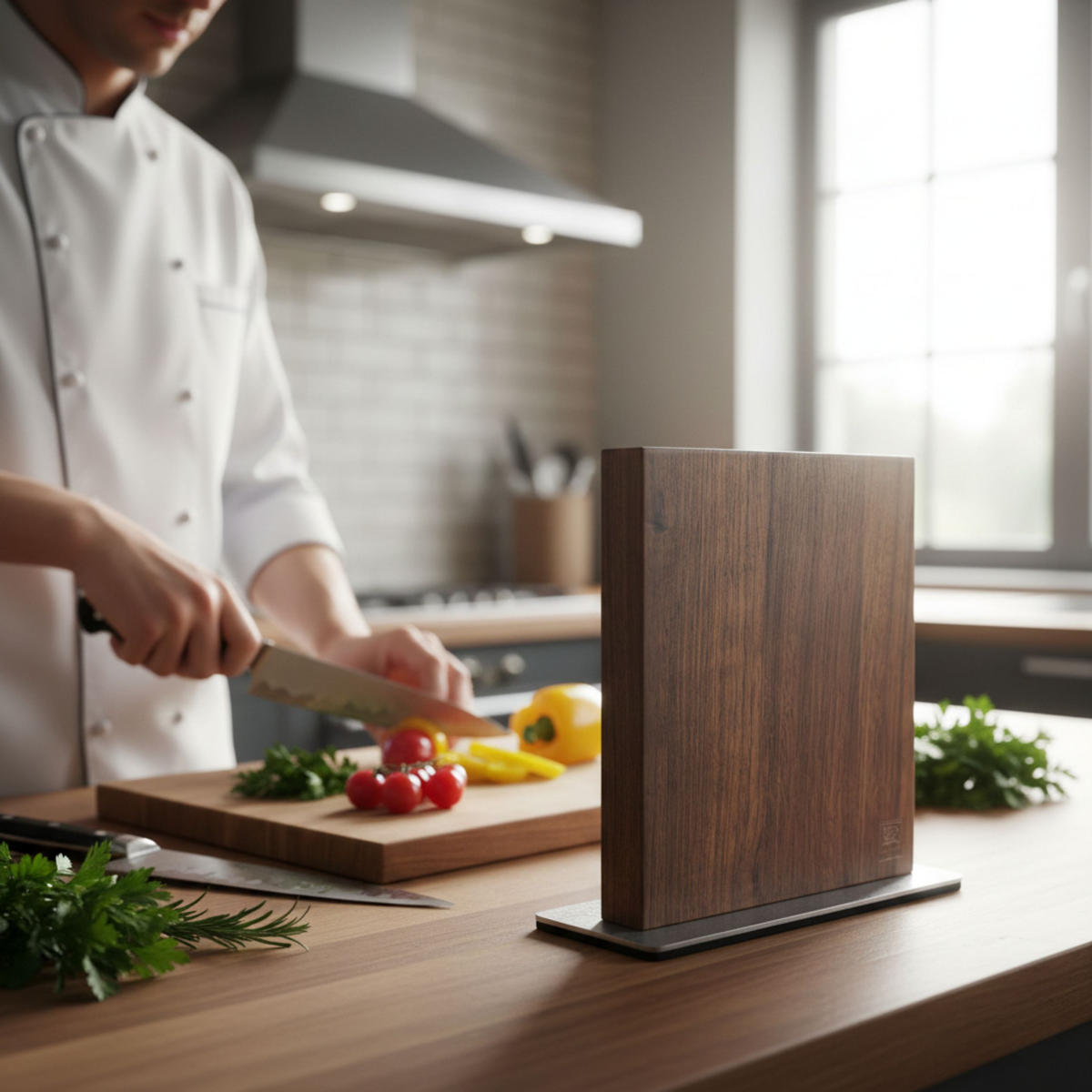 MAGNET-MESSERBLOCK - Nussbaumfarben, Holz (25/9.9/24.5cm) - Zayiko