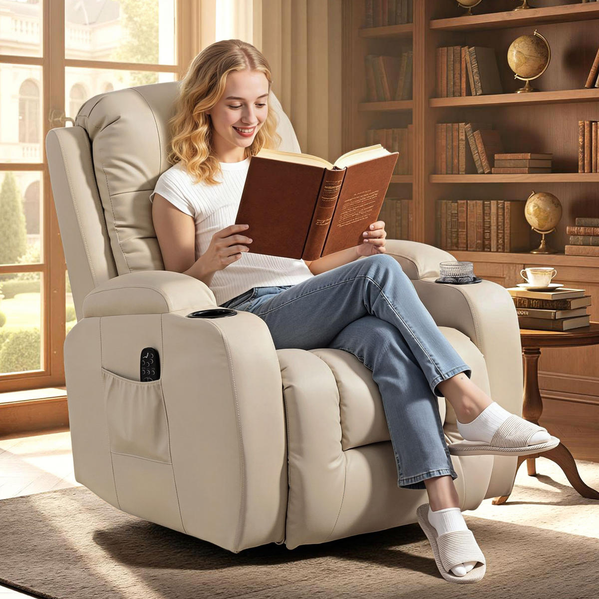 RELAXSESSEL elektrisch verstellbar Massagesessel mit Liegefunktion, Heizung - Hellgrau/Creme, Textil (82/103/99cm) - HOMCOM