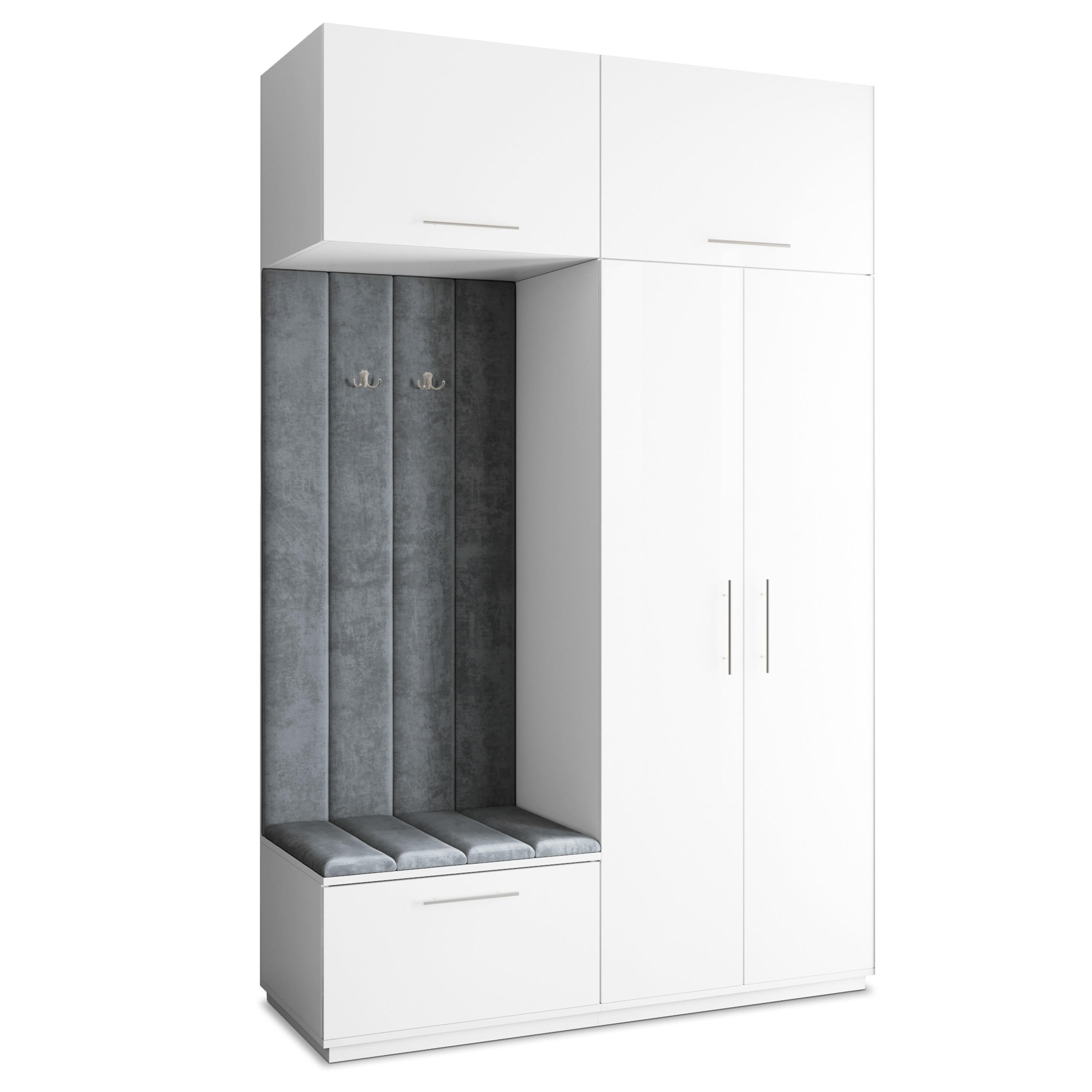 GARDEROBENSCHRANK REMA 150/240/60 cm Modern Garderobe-Set Weiß - Weiß/Grau, Holzwerkstoff (150/240/60cm) - MASSENO