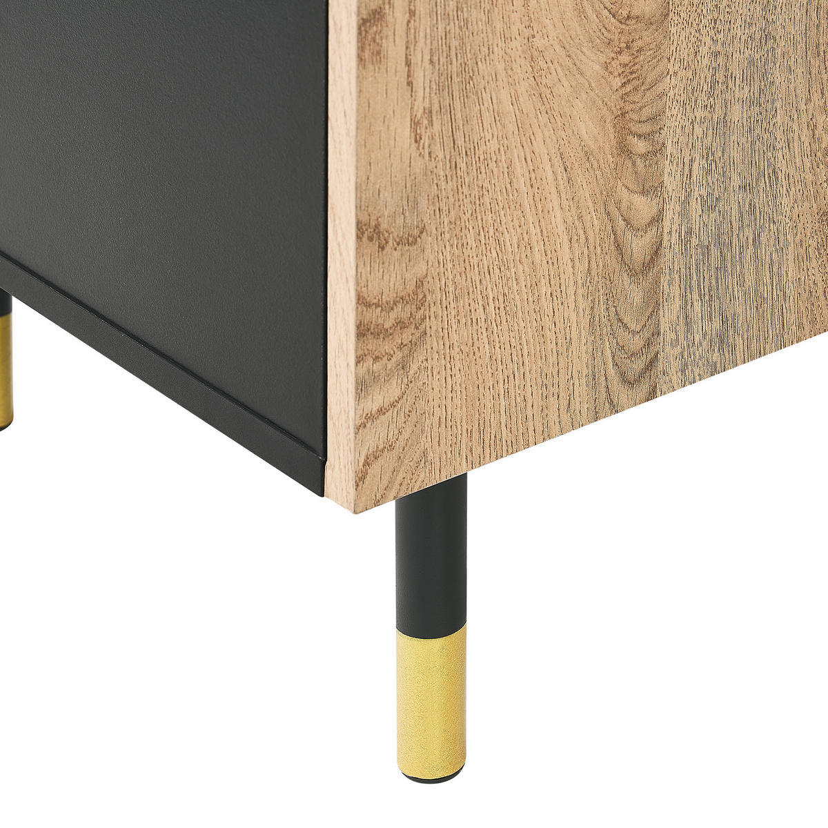 TV-MÖBEL Schwarz, Hellbraun, Gold ABILEN 40/150/48 cm - Schwarz, Holzwerkstoff (150/48/40cm) - Beliani