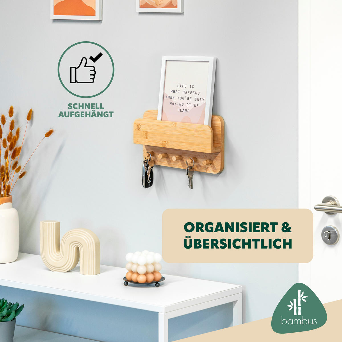 SCHLÜSSELBRETT, Bambus - Braun, Holz (26/15/5.5cm) - eluno