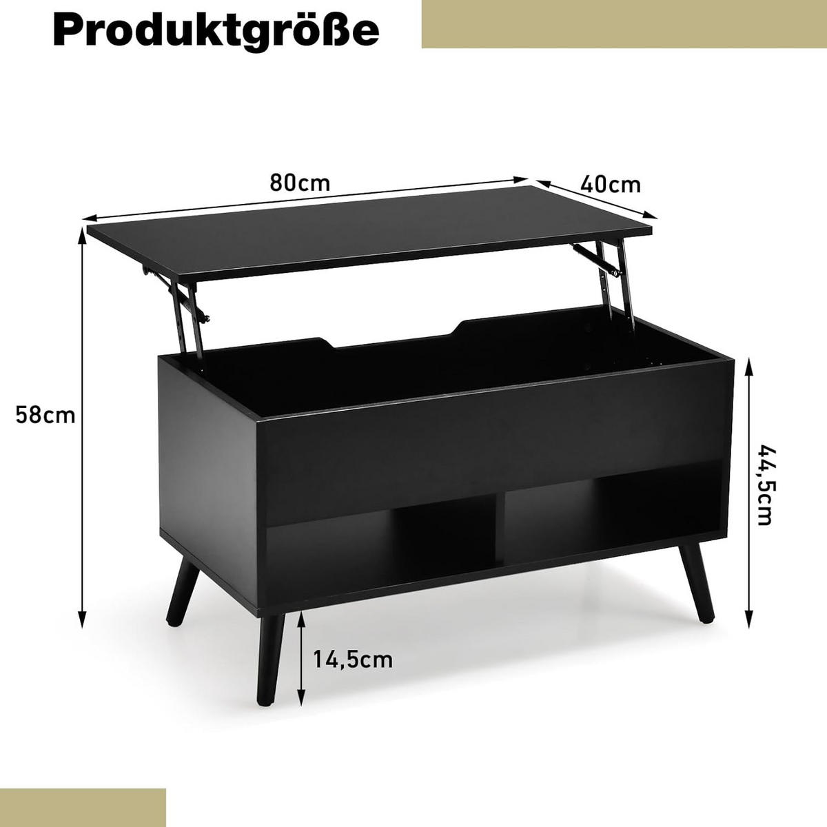 SOFATISCH Schwarz - Schwarz, Holz (40/80/45cm) - COSTWAY