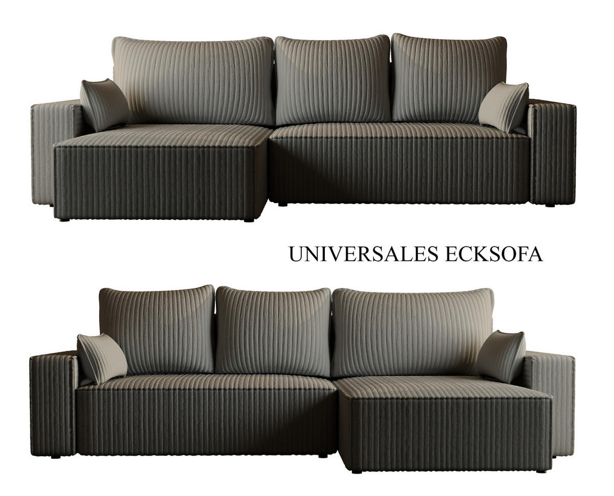 ECKSOFA Tobi mit Bettkasten und Schlaffunktion, L-Form/XL-Form, Cordstoff, Universal - Grau, Holzwerkstoff (276/145cm) - 4ALL HOME