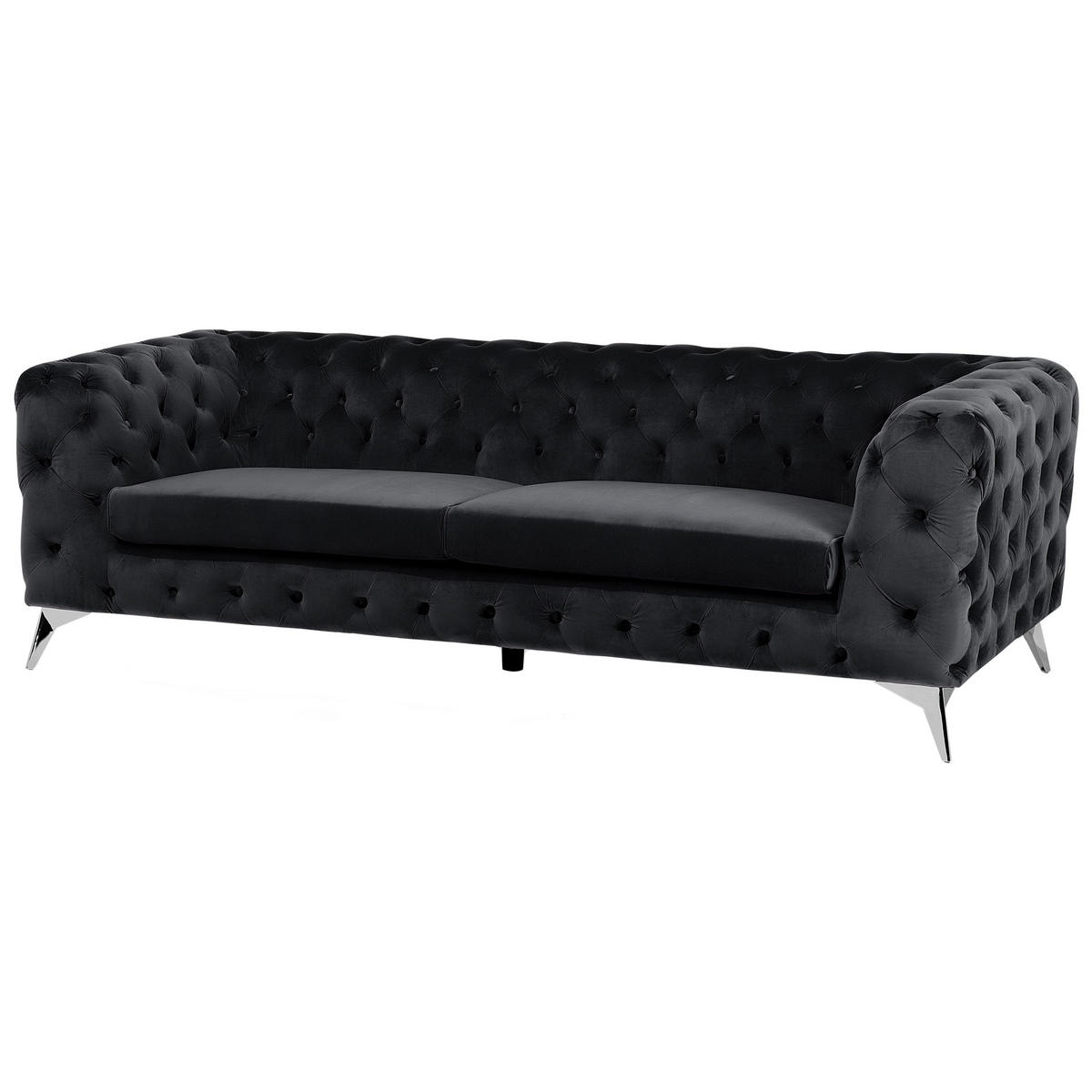 3-SITZER-SOFA Samtstoff Schwarz Sotra - Schwarz, Textil (224/70/85cm) - Beliani