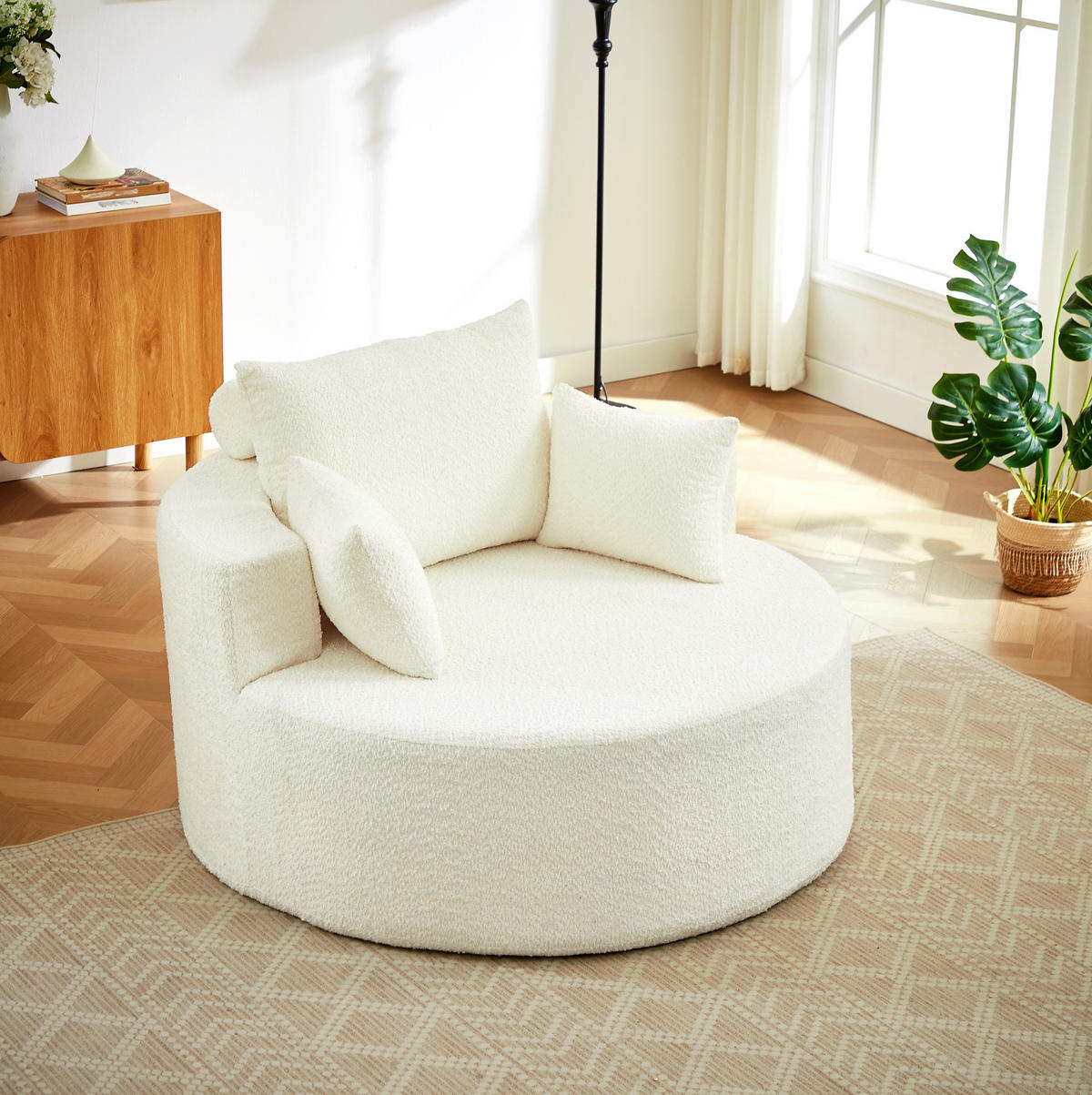 SESSEL ohne Montage mit Rückenkissen und zylindrischem Kopfkissen, Beige - Beige, Textil (127/85/127cm) - Redom