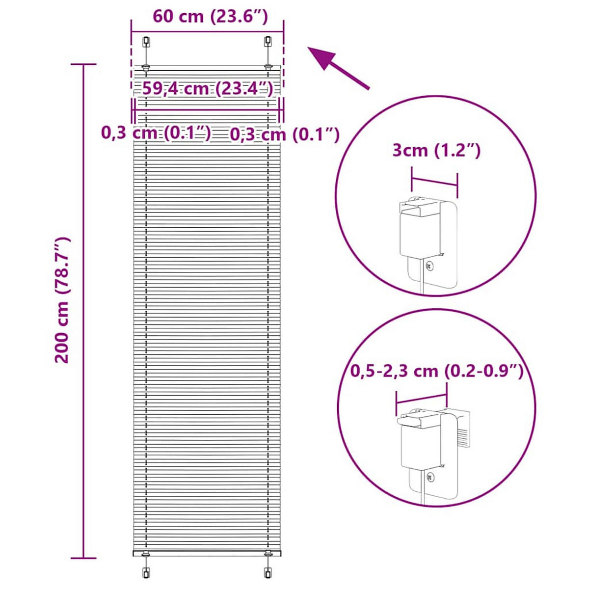 PLISSEE 60/200 cm Stoffbreite 59,4 cm aus Polyester Hellgrau - Hellgrau, Textil (60/200cm) - vidaXL