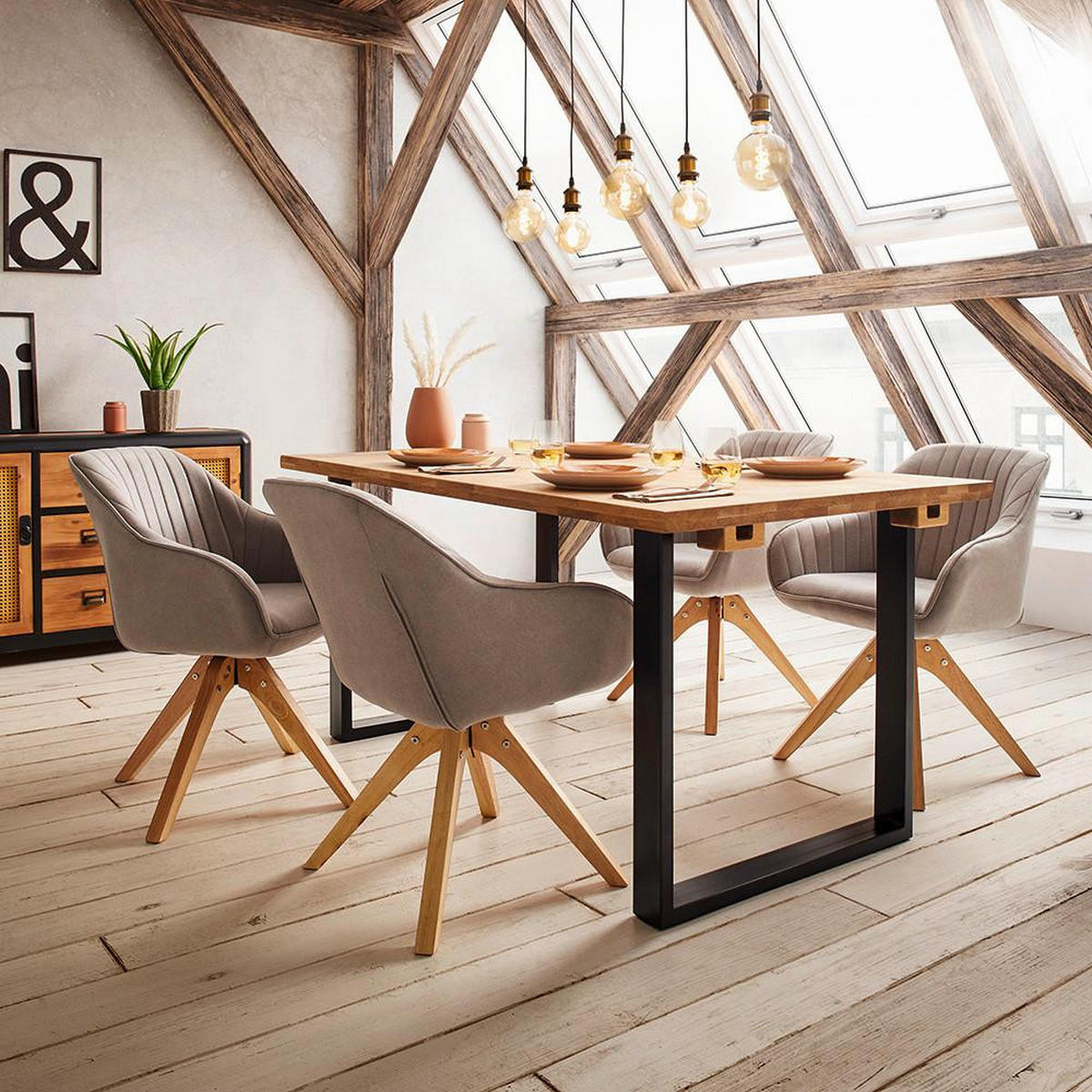 ARMLEHNSTUHL Leonie Hellgrau Webstoff Drehbar Gepolstert - Hellgrau, Holz (60/84/61cm) - Bessagi Home