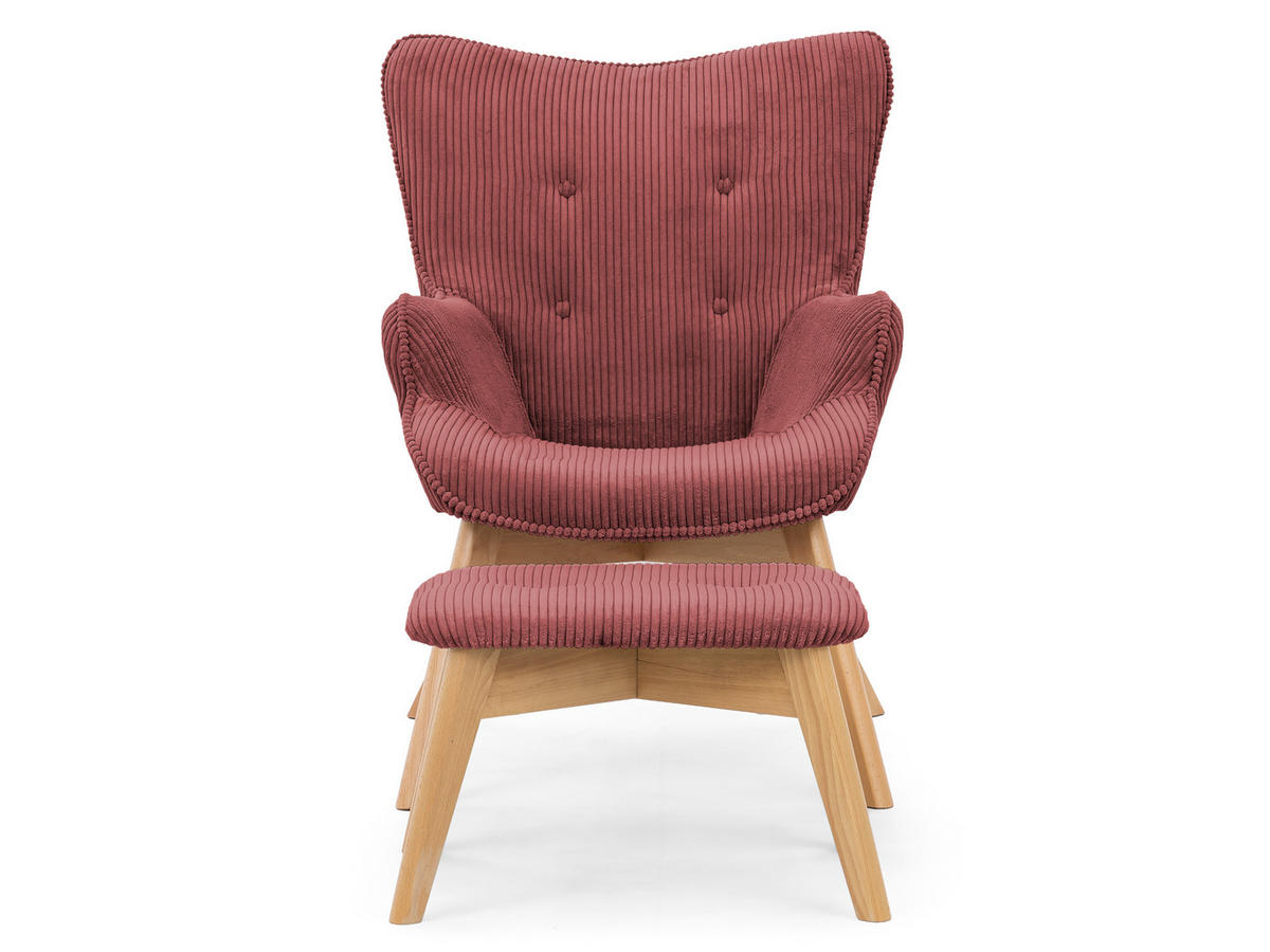 LOUNGESESSEL mit Fußhocker Lenari Terrakotta Cordstoff mit Füßen in Natur - Terra cotta/Naturfarben, Holz/Textil (71/96/86cm) - S-Style Möbel