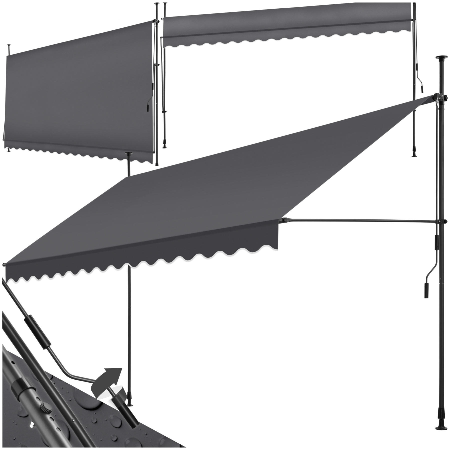KLEMMMARKISE ,einfache Montage,schwarz/grau - Schwarz/Grau, Kunststoff (400/304/180cm) - tectake