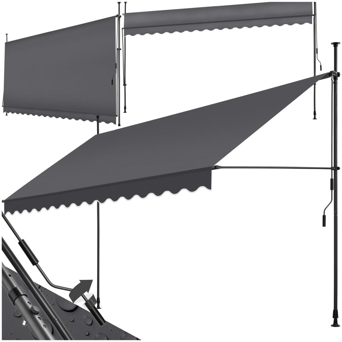 KLEMMMARKISE ,einfache Montage,schwarz/grau - Schwarz/Grau, Kunststoff (400/304/180cm) - tectake