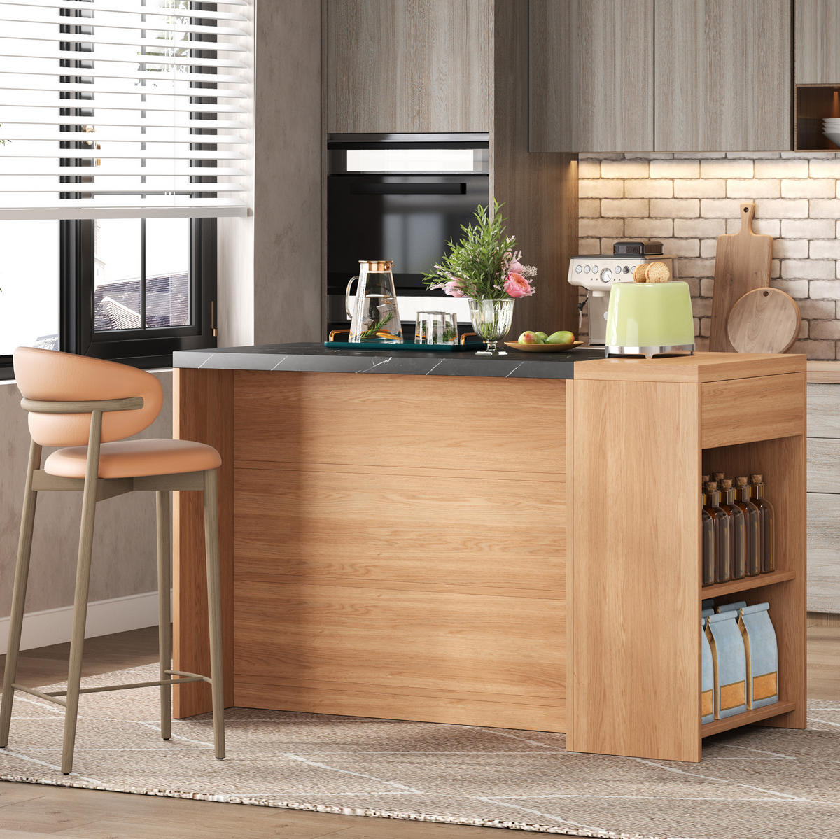 KÜCHENINSEL mit Stauraum 140x60x90 cm Eicheoptik Schwarz - Schwarz, Holz (60/90/140cm) - Beauniv