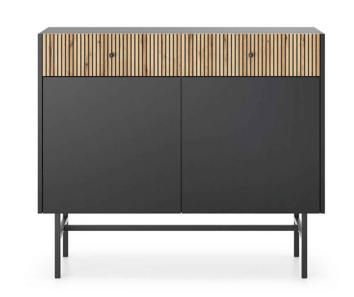 SIDEBOARD Dinley 2T 2S Schwarz, Braun 104,4/89,4/39 cm – mit langen Beinen und Lamellenfront - Schwarz/Braun, Holzwerkstoff/Metall (104.4/89.4/39cm) - AX Living