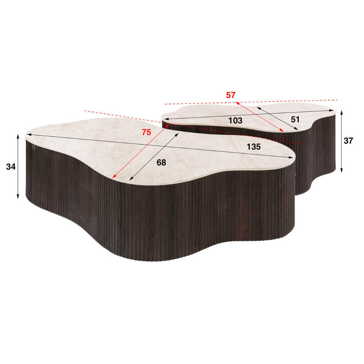 COUCHTISCH Set CERAMO GRANDE 2-teilige XXL-Loungetische im Monolith-Design - Dunkelbraun/Beige, Keramik (135/75/34cm) - alesvelt
