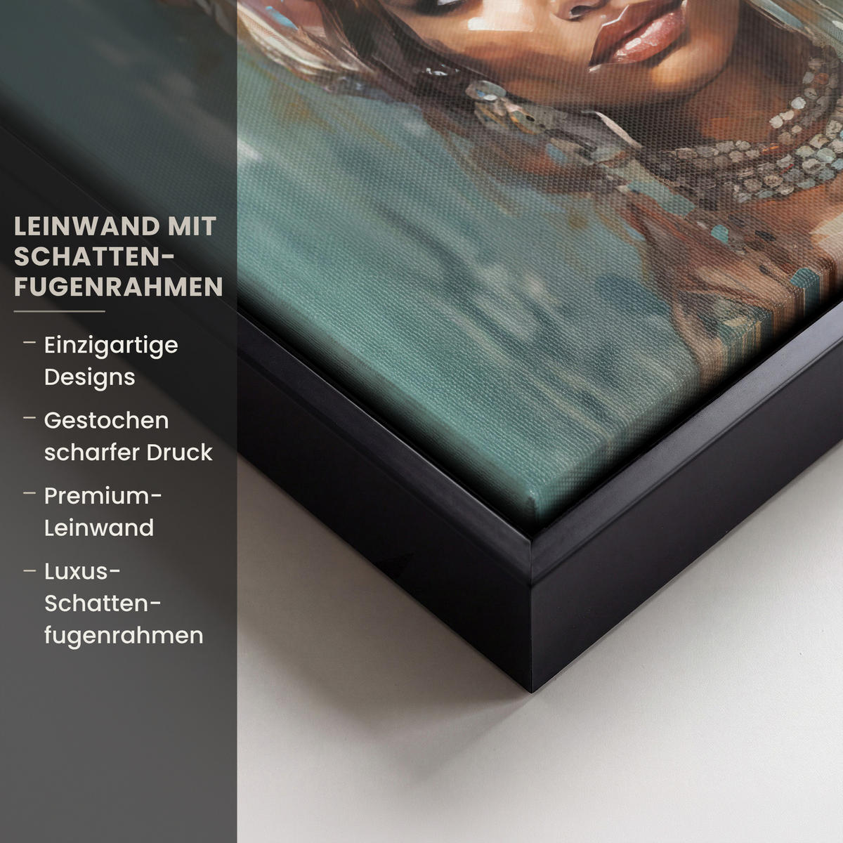 LEINWAND Bilder mit Rahmen - Frau - Kunst - Schmuck - Porträt - 20x20 - Blaugrau, Textil (20/20cm) - MuchoWow