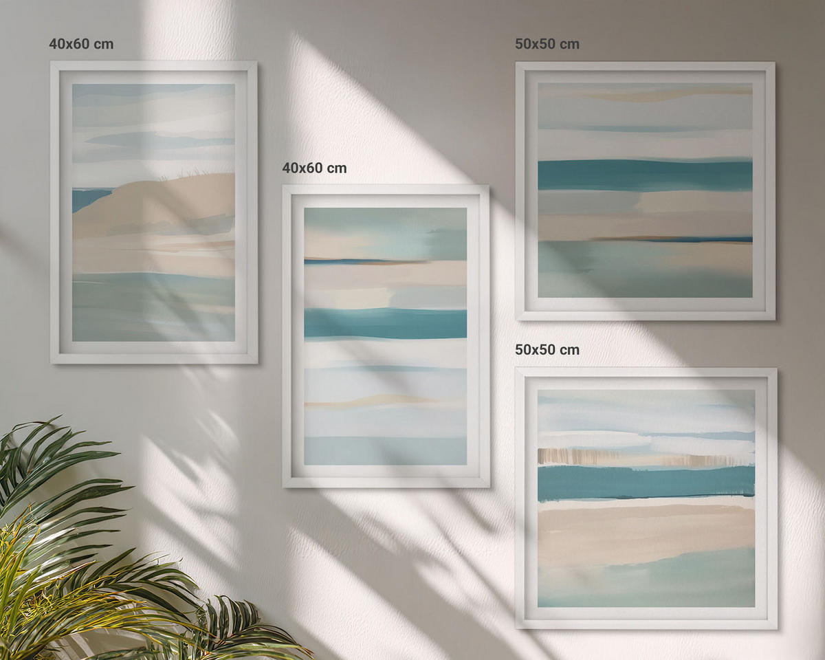 BILDER SET 4er Set - 50x50 cm & 40x60 cm Weißer Rahmen - Abstrakte blaue Landschaften - Weiß, Kunststoff (50/50cm) - TULUP