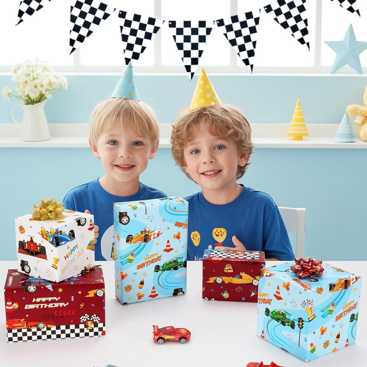 GESCHENKPAPIER 3er Set Rennauto 43 cm x 3 m - Multicolor, Papier (0.1/0.1/0.1cm)