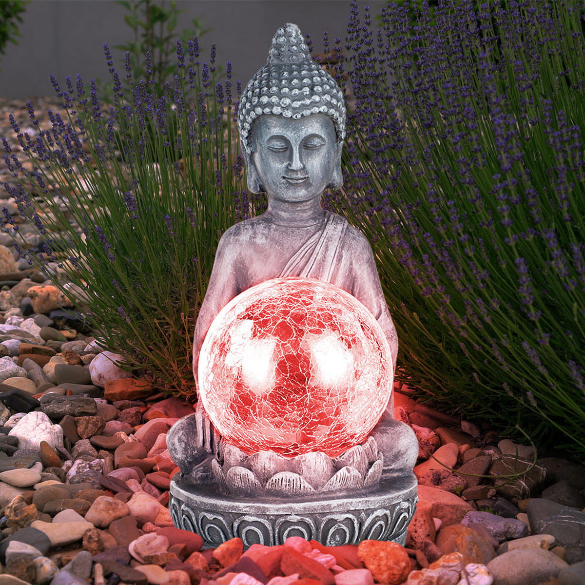 LED AUSSENLEUCHTE Buddha Grau Farbwechsler 2er Set - Grau, Glas (11.5/9.5/19.5cm)