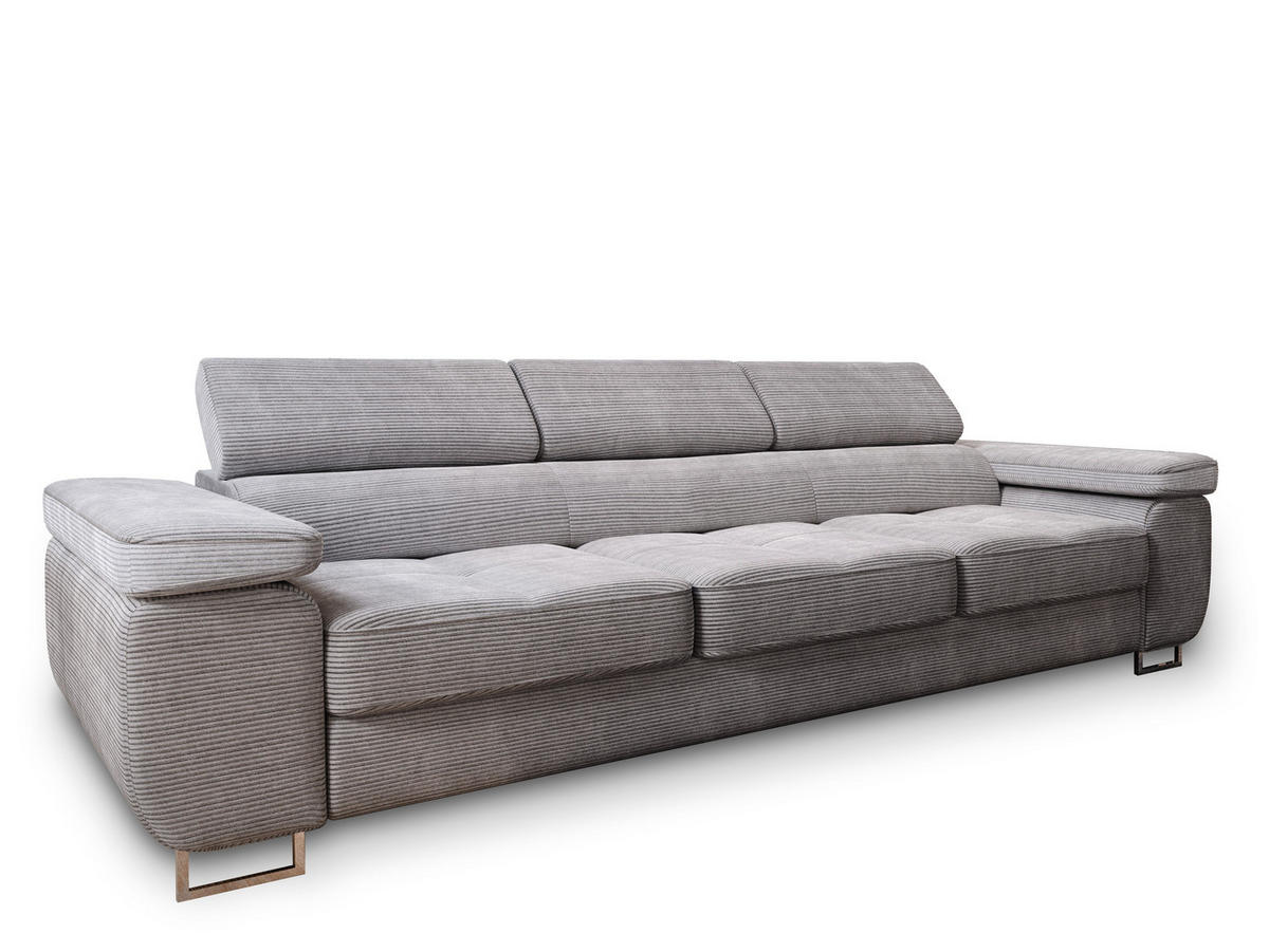 BETTSOFA MOSINE Hellgrau Kordstoff mit Schlaffunktion - Hellgrau, Textil (281/87/98cm) - MASSENO