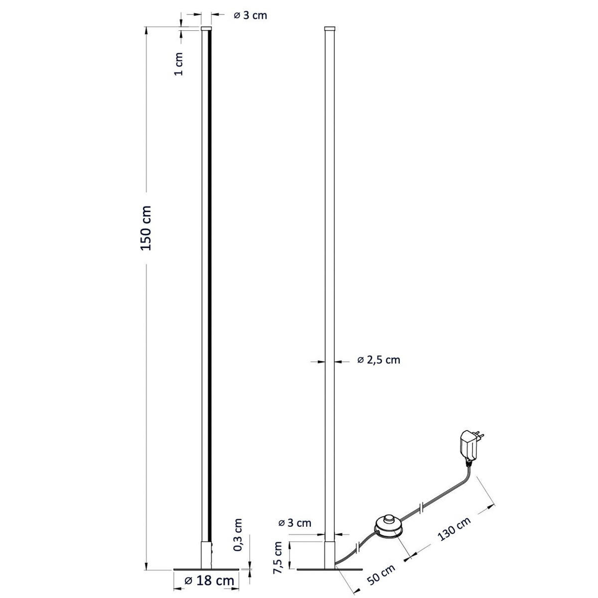 STEHLEUCHTE Sloane, Schwarz, 150cm - Schwarz, Metall (150/18/150cm) - KOSILUM