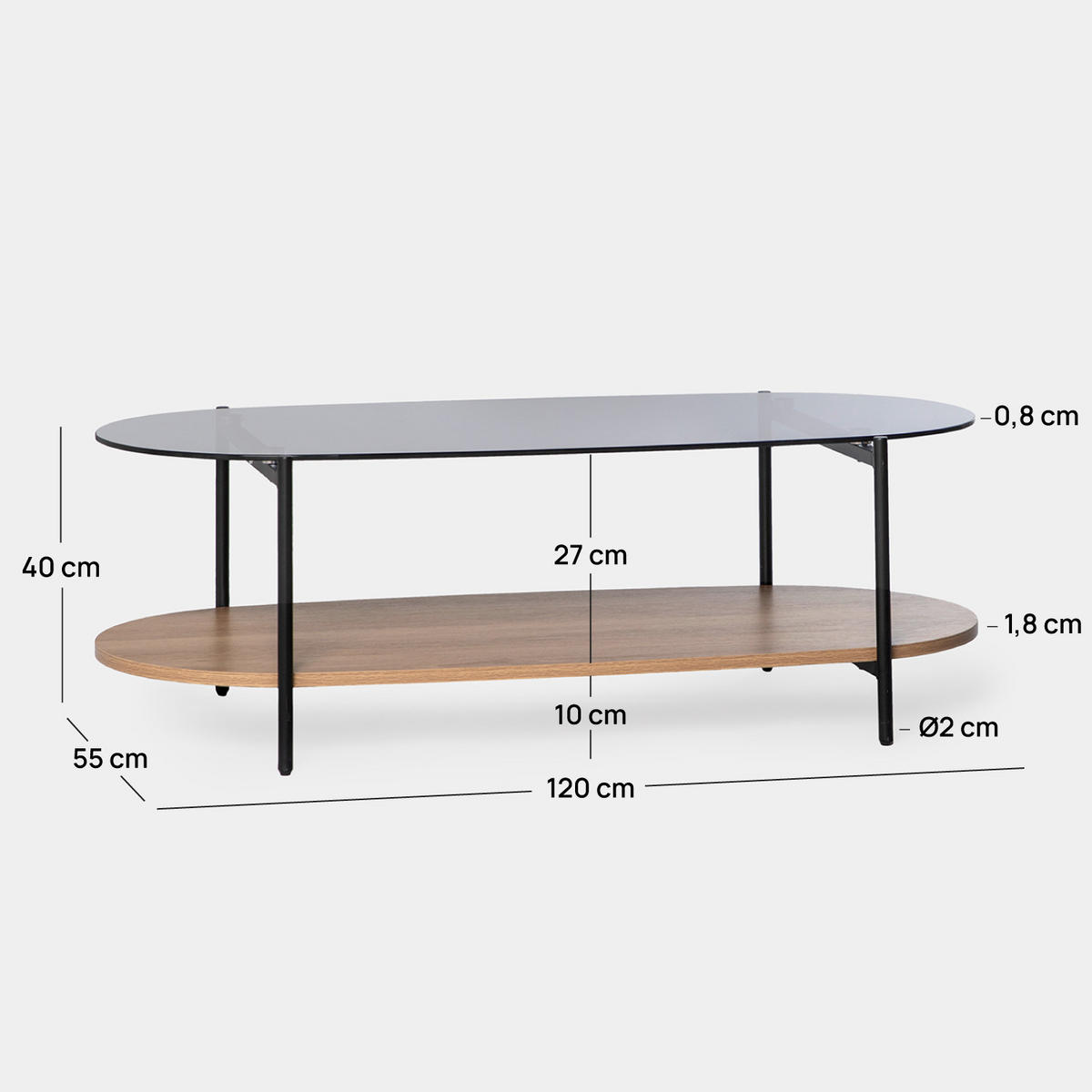 COUCHTISCH FESTER Casil Zweifarbig 120 cm x 40 cm - Multicolor, Glas (55/120/40cm) - Klast Home