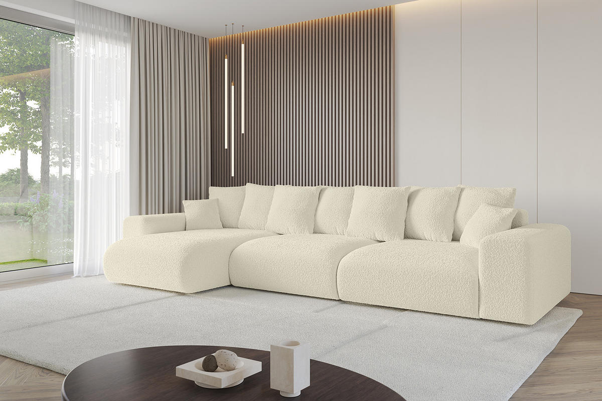ECKSOFA Ottomane links ESKAR-L 364x176x84 Creme Bouclé - Creme/Schwarz, Holzwerkstoff/Kunststoff (364/176cm) - ALTDECOR