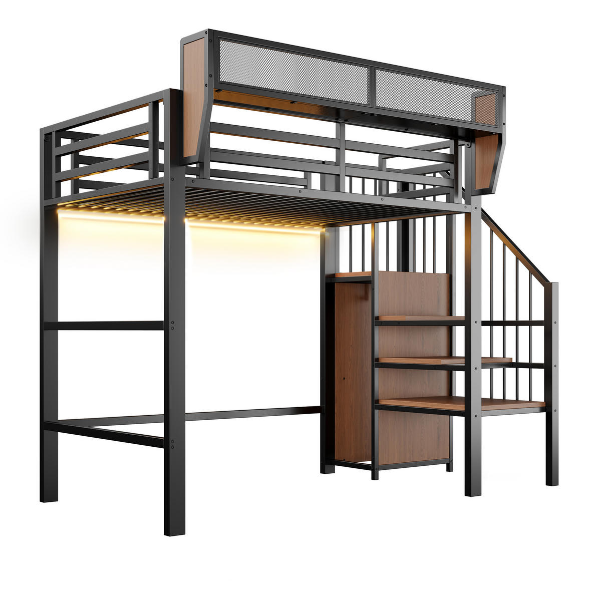 HOCHBETT 90x200cm Metall Stauraum LED Sicherheitsleiter Schwarz - Schwarz, Metall (90/200cm) - FLIEKS