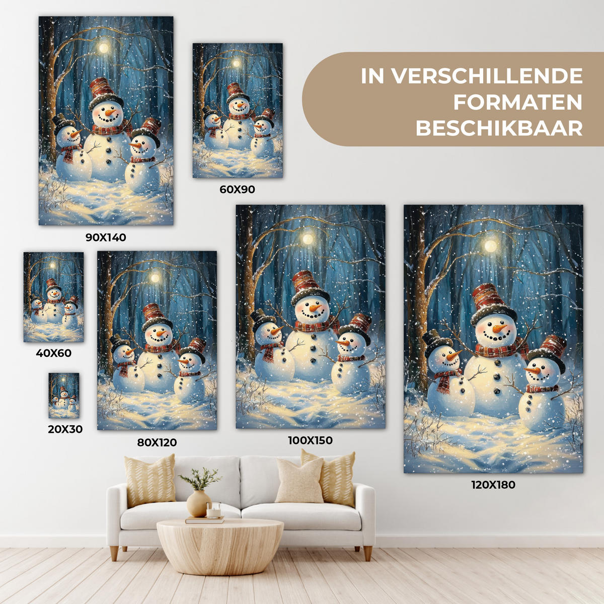 LEINWANDBILD Schneemann - Schnee - Winter - Wald 80x120 cm - Hellblau, Textil (80/120cm) - MuchoWow