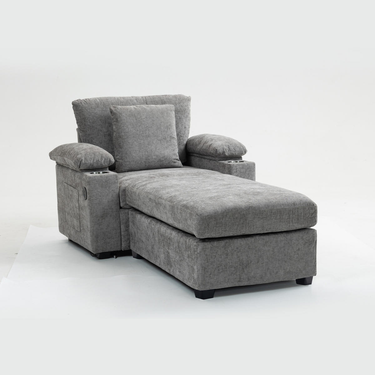 SESSEL DE-35287 mit USB und Getränkehalter Grau - Grau, Textil (98/83/148cm) - ComfortXL