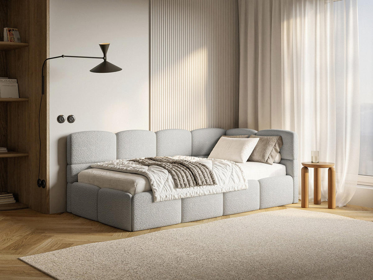 JUGENDBETT Cloudy Hellgrau 120 cm, Bouclé - Hellgrau/Schwarz, Kunststoff/Textil (120/200cm) - Selsey