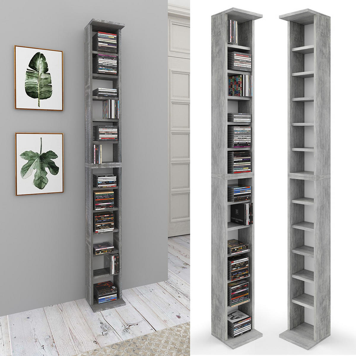 CD-REGAL Beton 21 x 183.6 cm Groß - Schieferfarben, Holzwerkstoff (21/183.6/20cm) - Vicco