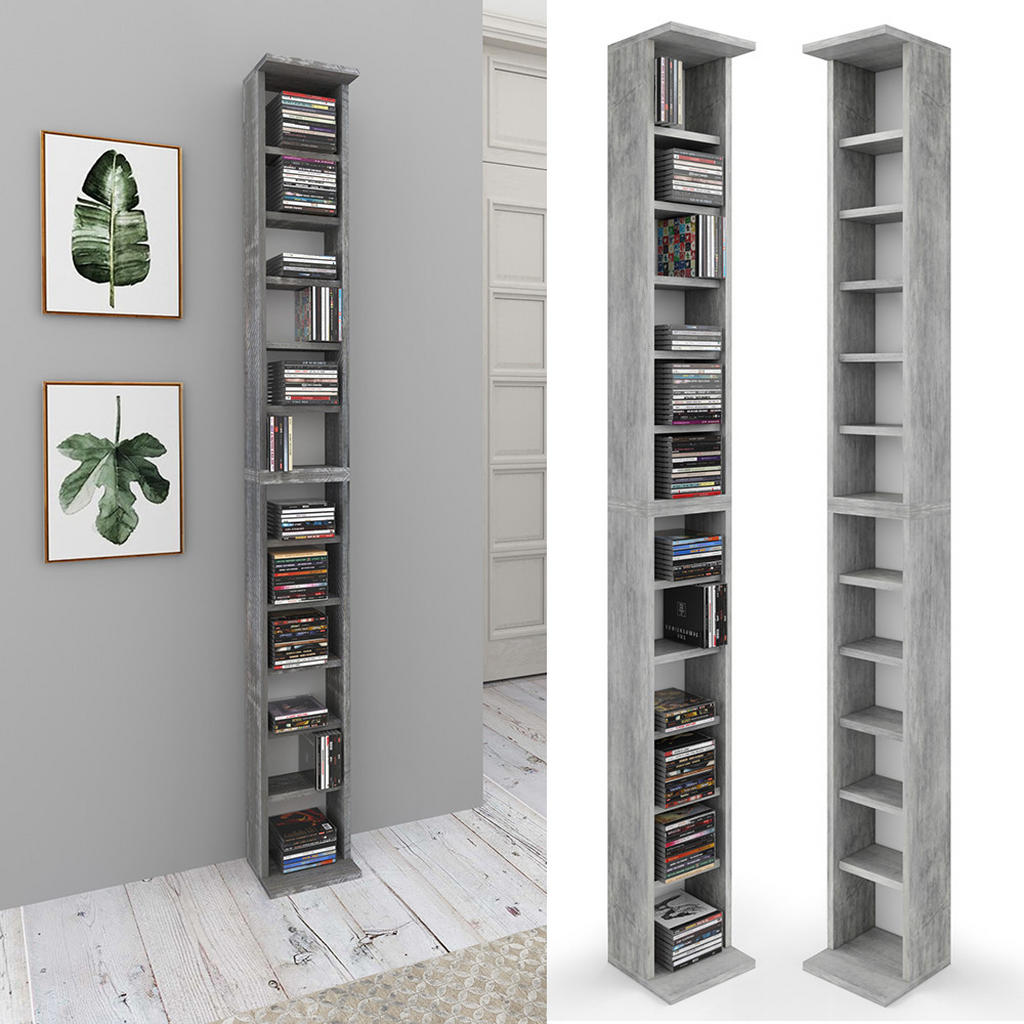 Thumbnail - Vicco Cd-Regal, Schiefer, Holzwerkstoff, 12 Fächer, Rechteckig, 21x183.6x20 cm, Wohnzimmer, Regale, CD & DVD-Regale