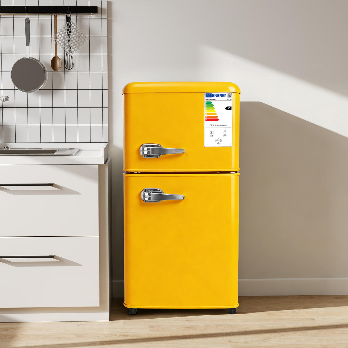 KÜHL-GEFRIER-KOMBINATION 60 l, 22 l Gefriervolumen, Energieeffizienzklasse C, Gelb - Gelb, Metall (45/89/41cm) - FOHERE