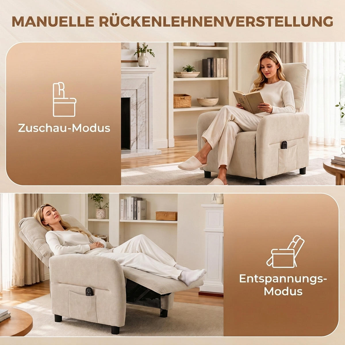 MASSAGESESSEL Polyester Beige - Dunkelgrau/Beige, Holzwerkstoff/Kunststoff (87/100/77cm) - HOMCOM
