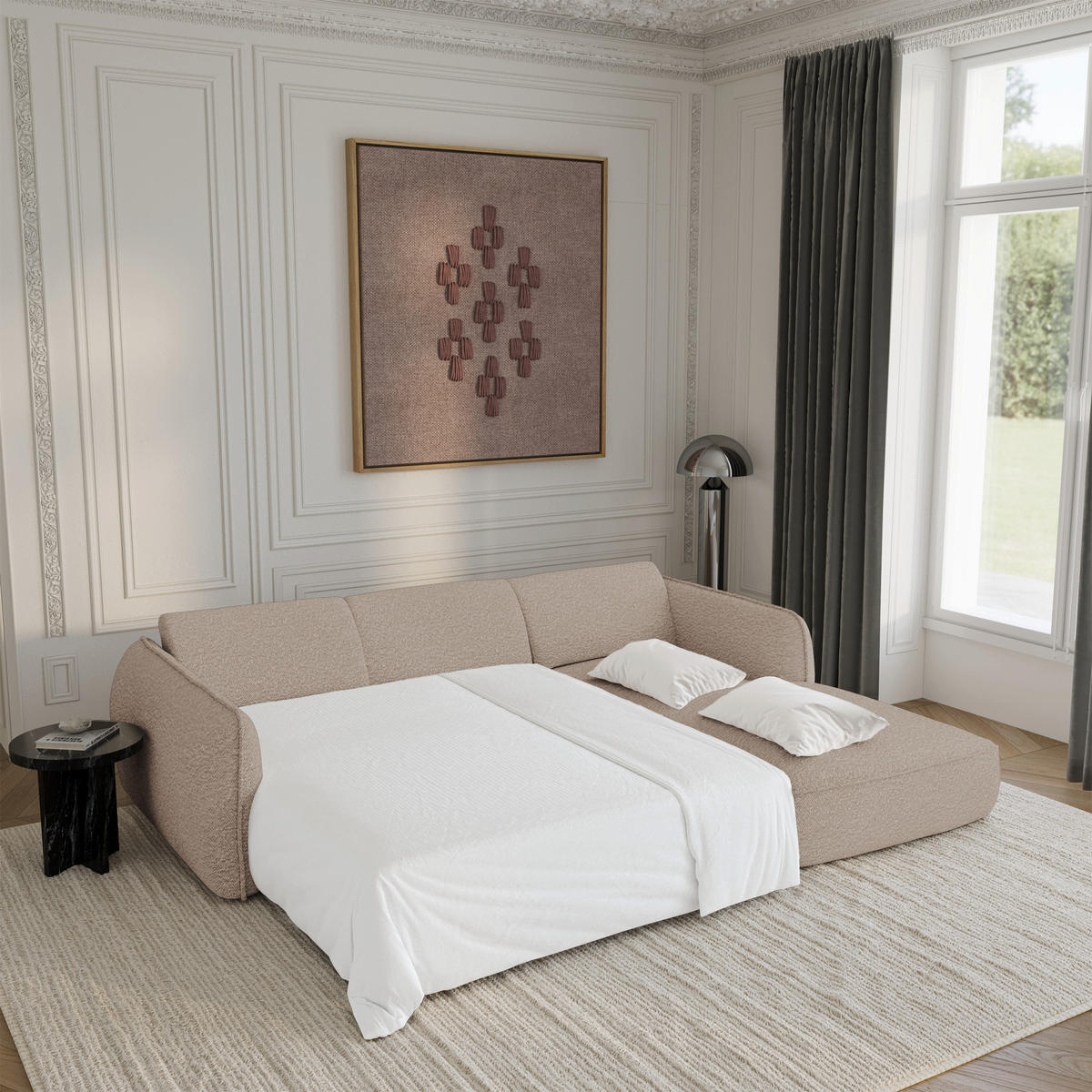 ECKSOFA RECHTS Bouclé-Stoff 274cm - Beige, Textil (274/174cm) - Sia Home