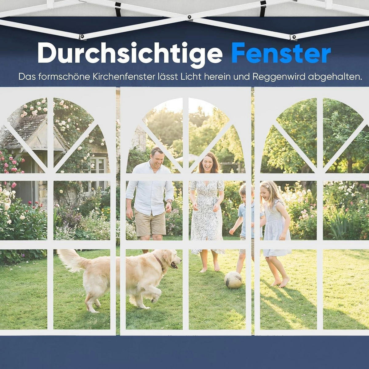 FALTPAVILLON 3x6m mit Seitenwänden und UV-Schutz - Blau, Metall (585/285/293cm)