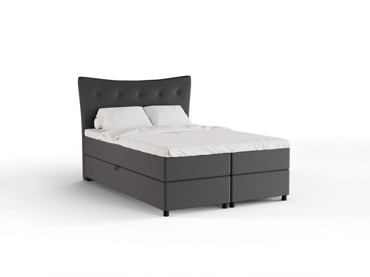 BOXBETT Nevada 140 x 200 cm Doppelbett mit hochwertiger Bonell-Matratze und Topper - Dunkelgrau - Dunkelgrau, Holz (140/200cm) - Panda Möbel