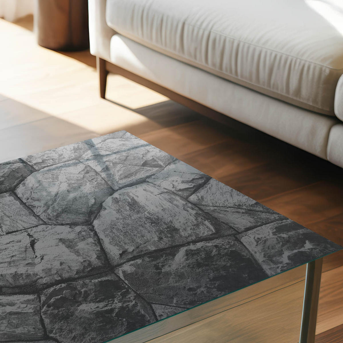 TISCHPLATTE 50x50 cm – Steinstruktur - Beige, Glas (50/50/0.4cm) - Wallfluent