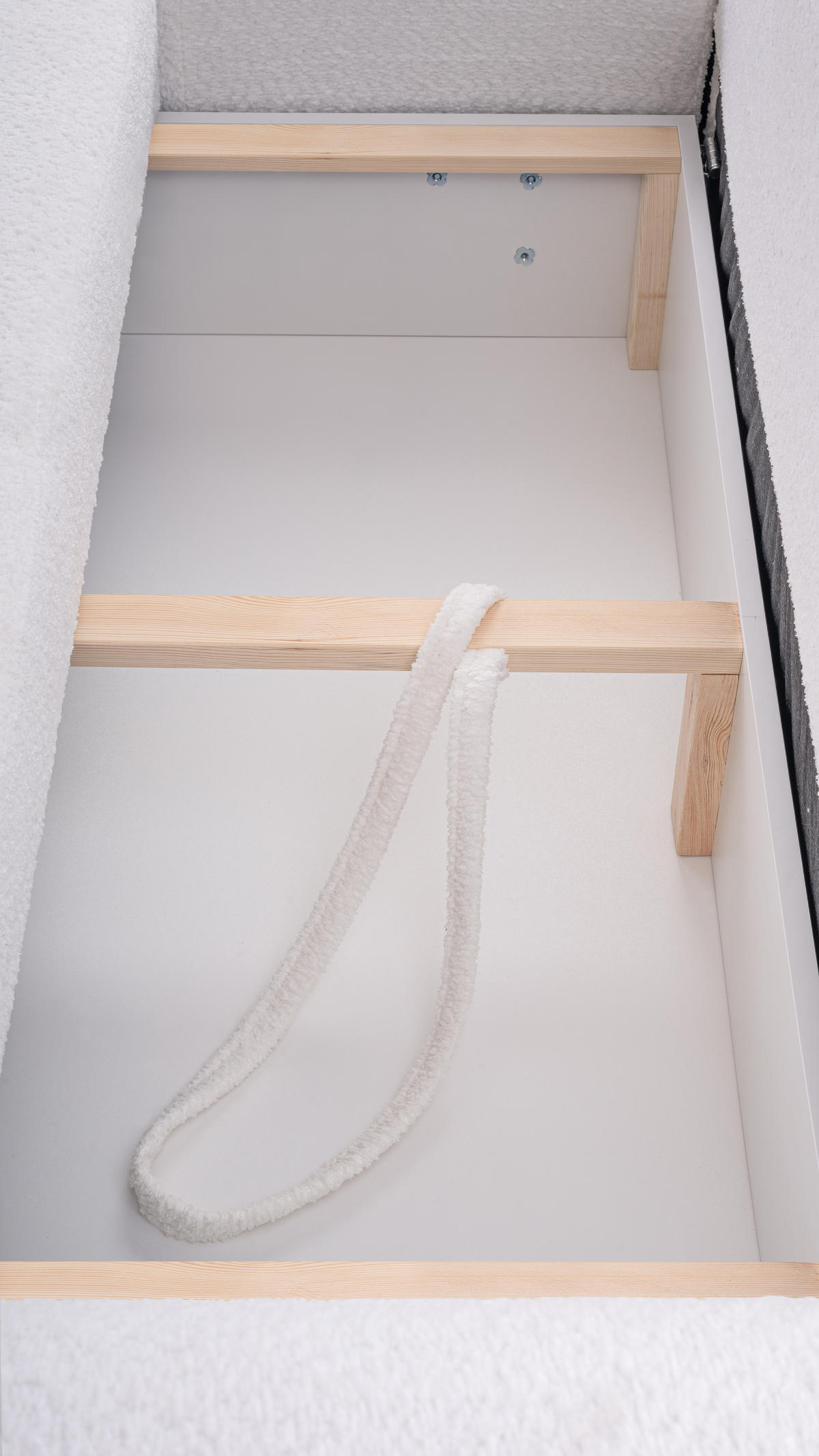 ECKSOFA FILO Weiß Boucle-Stoff mit Schlaffunktion - Weiß, Holz (260/168cm) - MASSENO