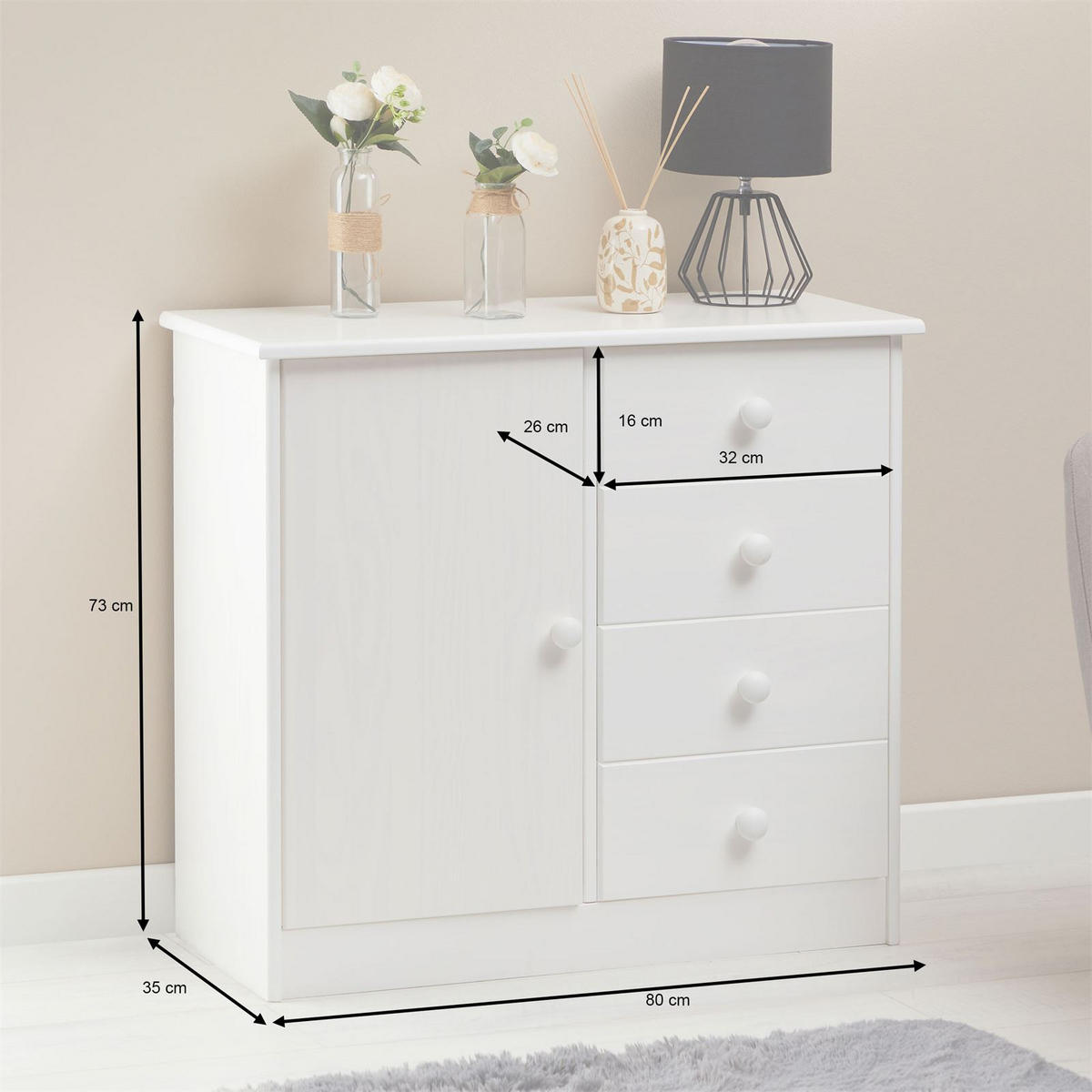 KOMMODE RONDO weiß - Weiß, Holz (79/74/35cm) - IDIMEX