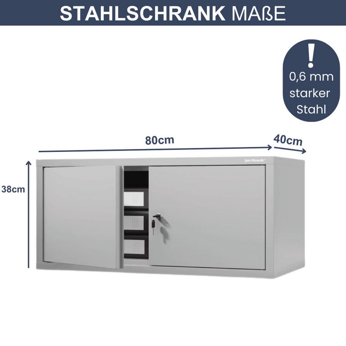SCHRANKERWEITERUNG Aktenschrank mit 2 Flügeltüren 38x80x40cm Grau - Grau, Metall (80/38/40cm) - DELUKE