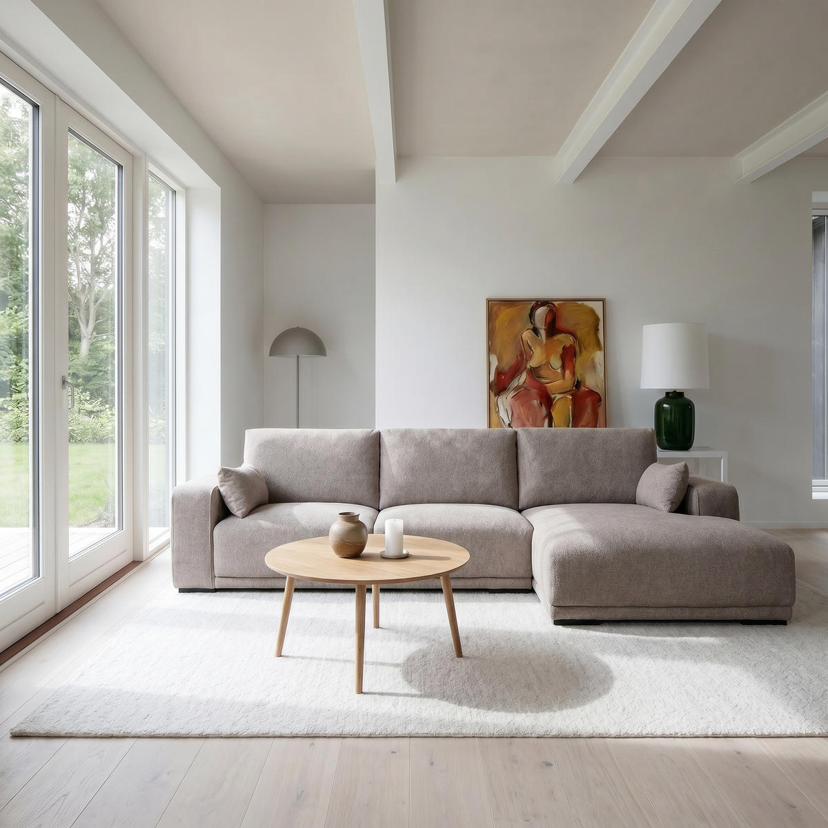 ECKSOFA Webstoff Beige - Beige/Schwarz, Holz/Textil (305/105cm) - Furnhouse