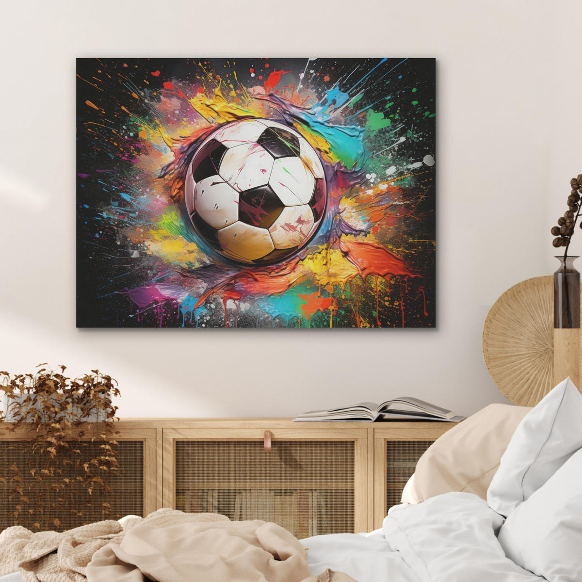 AKUSTIKPANEEL Fußball - Farbe - Farben - Schwarz - Weiß 80x60 cm - Weiß, Textil (80/0.9/60cm) - MuchoWow