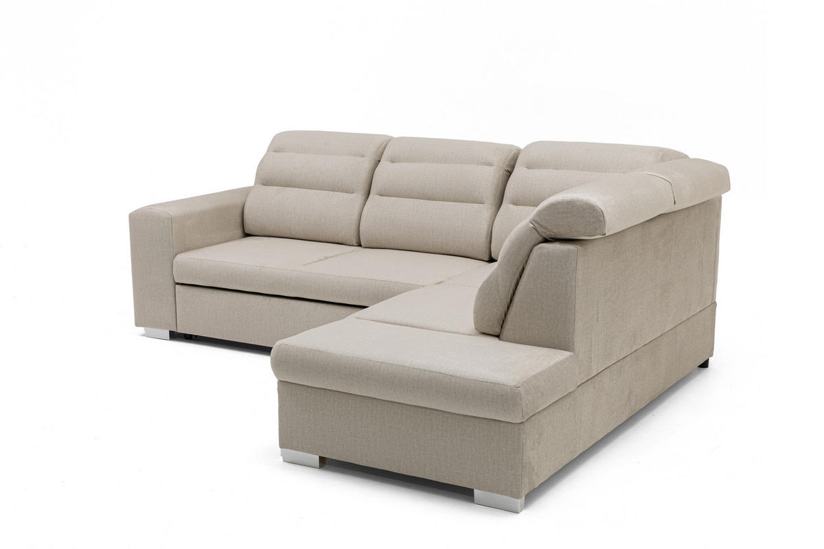ECKSOFA CLOUD L Rechts mit Schlaffunktion 120x190 Velours Creme - Chromfarben/Creme, Holz/Kunststoff (260/202cm) - Muffo
