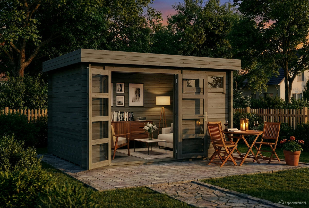GARTENHAUS Holz Komplettset - Leandro - Grau, Holz (394/217/268cm) - Alpholz